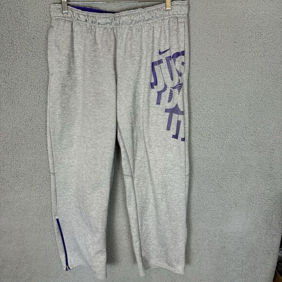 Nike Pants Mens XL Grey Therma Fit Sweatpants Fleece Stretch Drawstring Training - Picture 1 of 8